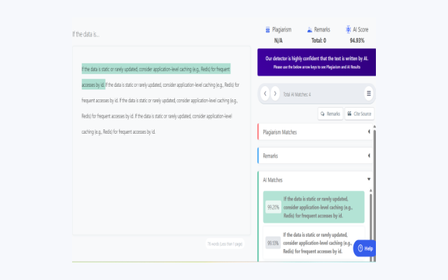 AI detection report: an AI Score and the sections flagged as AI-written