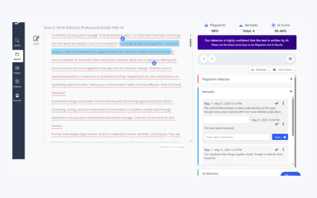 Remarks tool: leave notes on any part of a report